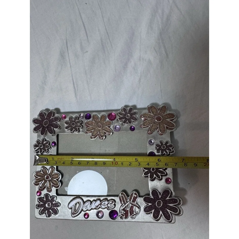 Vtg Y2K Claire's Metal Enamel Picture Frame Girls Flower Gems Pink Purple Dance